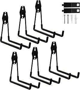 6 Pack Garage Hooks Heavy Duty with Anti-Slip Coating, Steel Utility Ladder Hooks for Hanging Garden Tools, Hoses, Ropes, Bikes and More (7.7in)