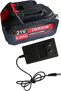 21V Lithium Battery and Charger, 4.0Ah Battery with Charger Adapter Led Indicator Compatible with Leaf Blower/Cordless Tiller Cultivator/4/6/8 in Mini Chainsaw/Other Tools with Same Interface