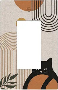 Boho Mid Century Modern 1-Gang Decorator Rocker Switch Cover Abstract Black Cat & Green Leaf Arch Sun Design Single Device Dimmer Compatible Decorative Gfci Receptacle Wall Plate Kitchen