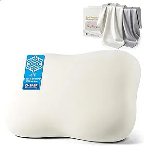 doudou Cervical Pillow for Side Sleepers - Neck Pain Relief Pillow with 3-5 Second Slow Rebound Memory Foam, 360 Ergonomic Support & Cooling Odor-Resistant Pillowcase for Home, Bed, Dorm Use
