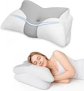 Ergonomic Memory Foam Pillows for Sleeping, Cervical Neck Pillow for Neck Pain Relief, Butterfly Contour Neck Pillow for Side Back Sleepers, Cooling Breathable Washable Cover