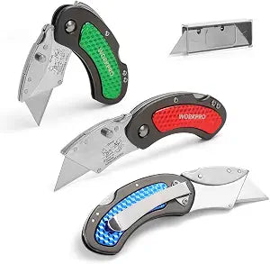 WORKPRO Folding Utility Knife Set, 3-Piece Colorful Box Cutters