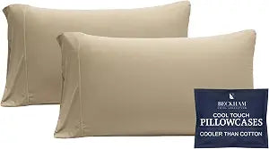 Beckham Hotel Collection Cooling Pillowcases for Hot Sleepers, King Size Set of 2, Cool Bedding, Envelope Closure, Silky Soft, Breathable, Moisture-Wicking, Sand
