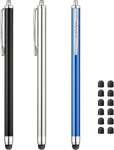3 Pcs Stylus Pens for Touch Screens [0.24 inch Tip Series], 12 Extra Replaceable Rubber Tips (Black/Silver/Dark Blue)