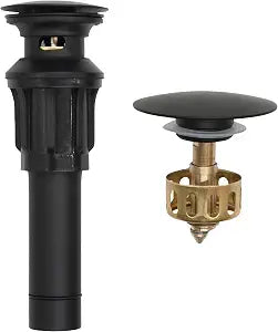 Pop Up Drain, All Metal Bathroom Sink Drain Stopper with Overflow, Vessel Sink Drain Assembly with Detachable Basket Stopper, Anti-Clogging Vessel Sink Drain Strainer (Matte Black)
