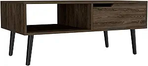 Tuhome Cecil Coffee Table with Spacious Top Surface and Open Storage Shelf, Modern Centerpiece for Living Rooms or Lounge Areas, Functional Display and Organization Solution for Books, Decor, Remot