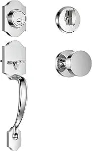Front Door Lock Set, Front Door Handle and Deadbolt Set, Exterior Door Lock Set, Entry Door Lock Set, Front Door Lock with Adjustable Handle and Interior Knob, Satin Nickel