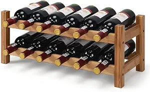 COSTWAY 12 BottlesWine Rack, 2-Tier Bamboo Wine Display Rack (Nature)