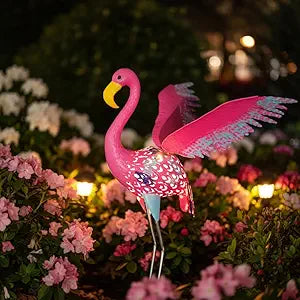 42" Metal Flamingo Outdoor Statues,Garden Sculptures with Solar Light, Pink Flamingo Lawn Ornaments & Outdoor Decor for Patio, Backyard, Garden