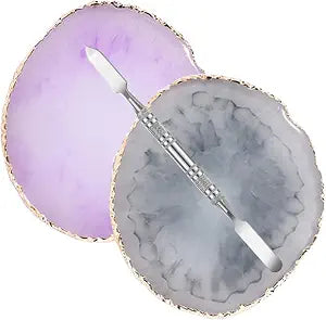 2 Pcs Resin Nail Palette Nail Polish Palette Nail Art Palette with Stainless Stirring Rod (Gray and Purple)