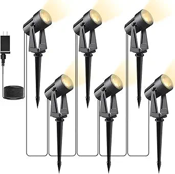 Svater Low Voltage Landscape Lighting Outdoor, 3W 250 LM Plug-in Outdoor Spotlights with Transformer for House Yard Pathway, 3000K Warm White Spot Lights IP65 Waterproof - 6 Pack