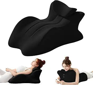 Memory Foam Wedge Pillow, Ergonomic Contoured Bed Positioner Neck Wedge Pillow, 27 Angled Body Support Prone Pillow Back Cushion, Multi-Functional Bed Wedge with Removable Cover Black
