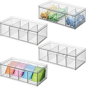 iDesign XL Storage Drawer Organizer for Counter or Cabinet, 4-Section, Clear, 4-Pack