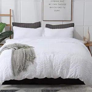 AveLom White Duvet Cover Queen Size, Textured Seersucker Duvet Cover Set, Soft Washed Microfiber with Zipper Closure and Corner Ties, 3 Pieces, 90" x 90" Duvet Cover & 2 Pillowcases