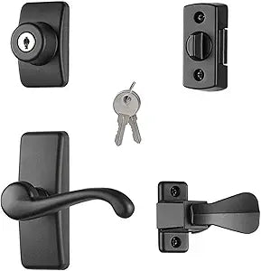 Ideal Security GL Door Lever Set with Keyed Deadbolt Lock for Storm and Screen Doors, Matte Black (4-Piece Set)