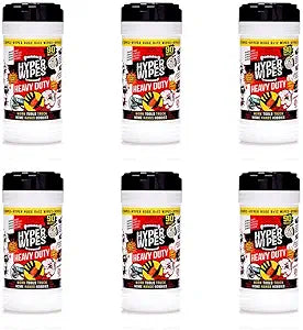 Hyper Wipes, 6 Pack Heavy Duty Hand & Tool Cleaning Wipes, 8"x12" Size Multi-Surface Cleaning Wipes, Degreasing, All Purpose Cleaner, Bathroom, Mechanic, Work Surface Wipes, 540 Count Canister