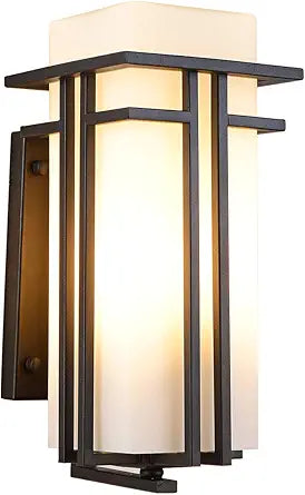 Outdoor Porch Light Wall Mounted Waterproof Wall Lantern Exterior Light Fixture for Entryways Yards Garage Front Porch, Square Metal Frame with Frosted Glass, Black