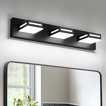 LED Modern Bathroom Light Fixtures, 3-Light 24-Inch Matte Black Vanity Lights for Bathroom Lighting Fixtures Over Mirror, 6000K Cool White 350 Rotatable Wall Lamp