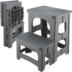 Folding 2-Step Stool for Adults Kids Non-Slip Collapsible Portable Step Stool for Kitchen Home Toilet Bedroom Office Bathroom Rv,Holds 300 Lbs(Grey)