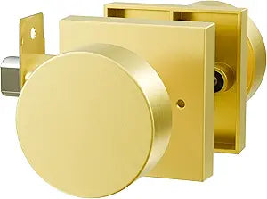 Gold Door Knobs Interior, Privacy Zinc-Alloy Heavy Duty Brushed Gold Interior Door Knob, Brushed Brass Indoor Doorknobs for Bedroom, Bathroom (1 Pack)