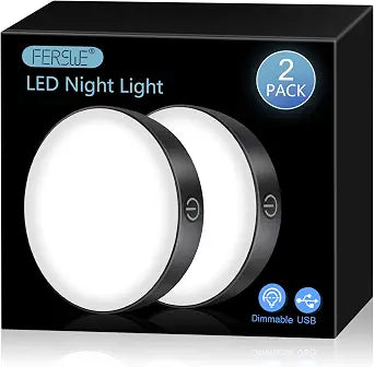 Ferswe Rechargeable Tap Light 6000K, Dimmable Touch Light with 1000mAh Large BatteryBrightness Adjustable, Stick on Lights for Closet, Cabinet, Counter, Kitchen, Bedroom and Wall(2 Pack)