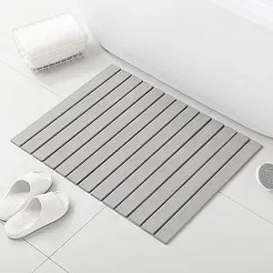 KEYCHAD Large Stone Bath Mat, 31"x 23.5" Non-Slip Diatomaceous Earth Bath Mat, Ultra-Absorbent Quick-Drying Stone Drying Mat for Kitchen Bathroom Pet Bowl, Rollable & Foldable Stone Bath Mat, Gray XL