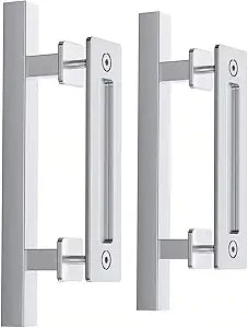EaseLife 12" Stainless Steel Sliding Barn Door Pull Handle with Flush Hardware Set,Double Sided,Brushed Finish,Square,2 Pack