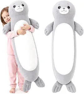 35" Seal Stuffed Animal Soft Long Giant Pillow Cute Seal Plush Large Body Pillow for Birthday Gift (Grey)