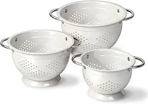 Hillbond Colander Set for Kitchen, 1.5, 3, 5 Qt Stainless Steel Handle Food Strainers and Colanders for Pasta, Vegetables, and Fruits, Coated Metal Kitchen Essential Colanders