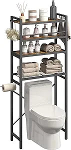 YATINEY Over The Toilet Storage Rack, 4-Tier Freestanding Bathroom Organizer Above Toilet, Toilet Shelf with Detachable Upper Shelves, X-Shaped Back Support, Rustic Brown and Black TR05BR