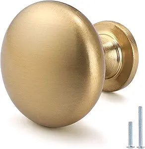 25 Pack Warm Gold Cabinet Knob Solid Kitchen Drawer Hardware,Champagne Bronze Drawer Knob Antique Brass Dresser Knob Euro Style Furniture Hardware,Diameter:1-1/5 "