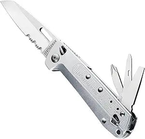 LEATHERMAN, FREE K2, Folding Pocketknife, 8-in-1 Multi-tool for Everyday Carry (EDC), Home & Outdoors, Made in USA, Silver (K2X with Serrated Blade)