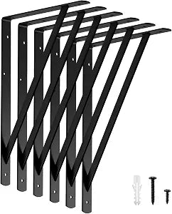 HOME MASTER HARDWARE 16x10 Inch Heavy Duty Shelf Brackets, Black 6 Pack