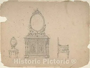 Historic Pictoric Art Print : Italian, 19th Century - Designs for Furniture 1 : Vintage Wall Dcor : 24in x 18in