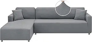 XINEAGE Sectional Couch Cover High Stretch L Shaped Sofa Cover 2 Pieces Non Slip Slipcover with Chaise Furniture Protector with 2 Pillowcases for Pets & Dogs (3 Seat Sofa + 3 Seat Chaise, Light Gray)