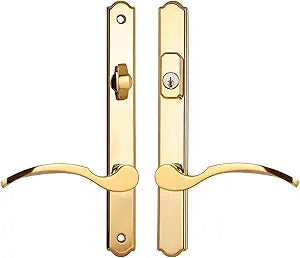 House Guard American Cylinder Multipoint Lock Hardware, 8-1/2" Thru Bolt CTC, 3-5/8" Lever/Cylinder Spacing, Universal Swap Handle Set for Andersen/Amesbury Truth/Emtek/Quaker Doors, Brass