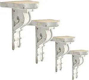 Vintage Decor Corbels for Shelves Set of 4 Rustic Wood Triangle Shelf Brackets Farmhouse Distressed Decorative for Wall Mounted Living Room Bedroom Kitchen Shabby White