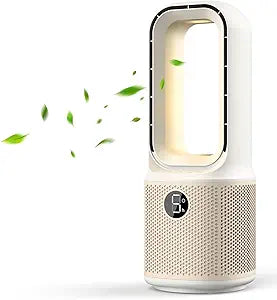 Misby Desk Fans Small Quiet, 13 Inch Bladeless Table Fan, 5 Speeds for Powerful Airflow, 70┬░ Oscillating Fan with Night Light and Timer, Desktop Cooling Fan for Bedroom, Office, Nightstand