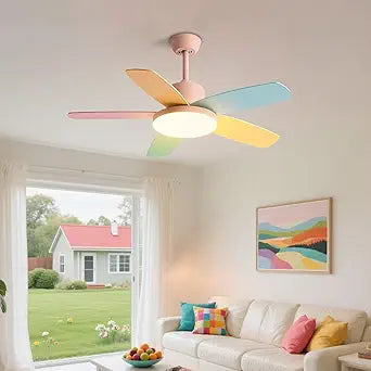 Modern Colorful Ceiling Fan with Light Remote 6 Speed Quiet 36in Ceiling Fans 60W LED 3-Color Changing Pink Ceiling Fan Light for Kids Room Bedroom Nursery Living Room Playroom