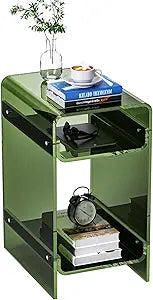 Clear Acrylic Side Table, Narrow Nightstand Bedside Table for Bedroom, Skinny Small End Table (Green Wide, 11.8'' x 15.7'' x 21.7")