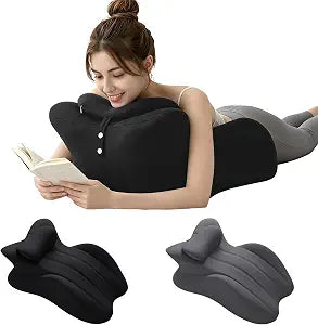 Memory Foam Ergonomic Wedge Pillow, 27 Angled Bed Wedge Body Position Pillow for Reading Sleeping & Resting, Neck Support Pillow Back Cushion with Non-Slip Pillowcase (Black)