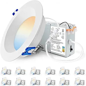 Adetu 4 Inch Anti-Glare LED Downlight,Dimmable Ceiling Light with 5CCT Reset,Selectable from 2700K to 5000K - 12W 1080LM, ETL Certified (White, 12 Pack Round)