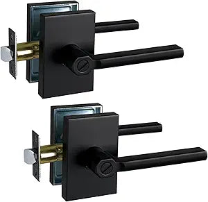 NEWBANG Long Plate Bed and Bath Room Door Lever for Privacy Bathroom and Interior Door Heavy Duty Door Lock Handle in Matte Black FinishMDC894-DB-BK-2P