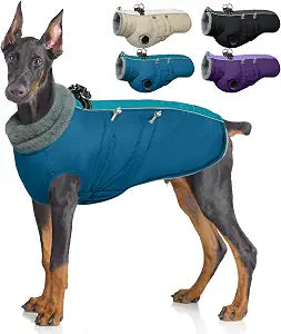 IDOMIK Warm Dog Coat with Harness, Waterproof Reflective Dog Jackets for Large Dogs, Fleece High Collar Winter Jacket with Zipper, Pet Winter Snowsuit Clothes for Cold Weather,Green XL