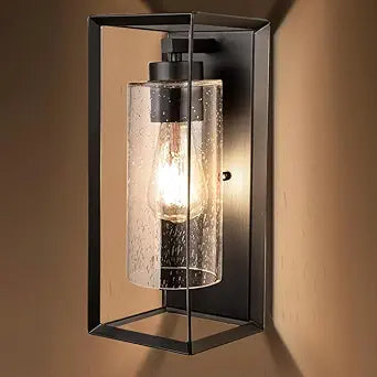 Craly 14" H Outdoor Wall Lights, Outdoor Wall Sconce Exterior Waterproof Wall Lantern with Clear Seeded Glass Shade, Anti-Rust Black Metal Frame Porch Lights for House Front Door, Garage, Patio