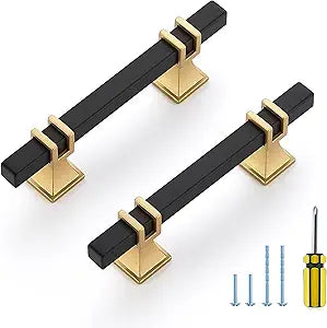 30 Pack Cabinet Handles 3 inch Hole Center Black and Gold Cabinet Pulls, Kitchen Cabinet Handles for Dresser Drawers Pulls