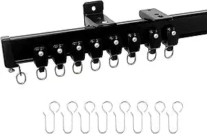 Aluminum Ceiling Curtain Track Set with Hooks Ceiling Mount and Wall Mount Room Divider Sliding Curtain Tracks Rods Flexible Heavy Duty Curtain Rail Hook Sets,Black,18FT