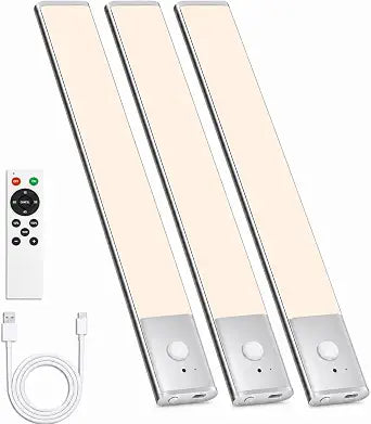 Rechargeable Motion Sensor Under Cabinet Lights with Remote, 3-Pack