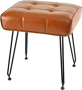EBENCHICO PU Leather Vanity Stools, Vanity Stool Chairs for Makeup Faux Leather Foot Stools Ottoman with Metal Leg Make up Chairs for Vanity Small Bench Seat for Living Room Bedroom (Brown)