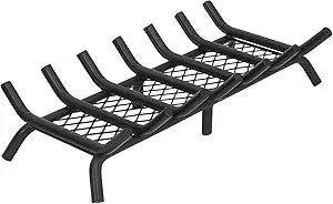 Fireplace Grate 27inch with Ember Retainer | Fireplace Log Grate with Heavy Duty Solid Round Steel 3/4Γ Bar | No Assembly Required Hearth Grate for Firepit Firewood Log Indoor Wood Stove Burning